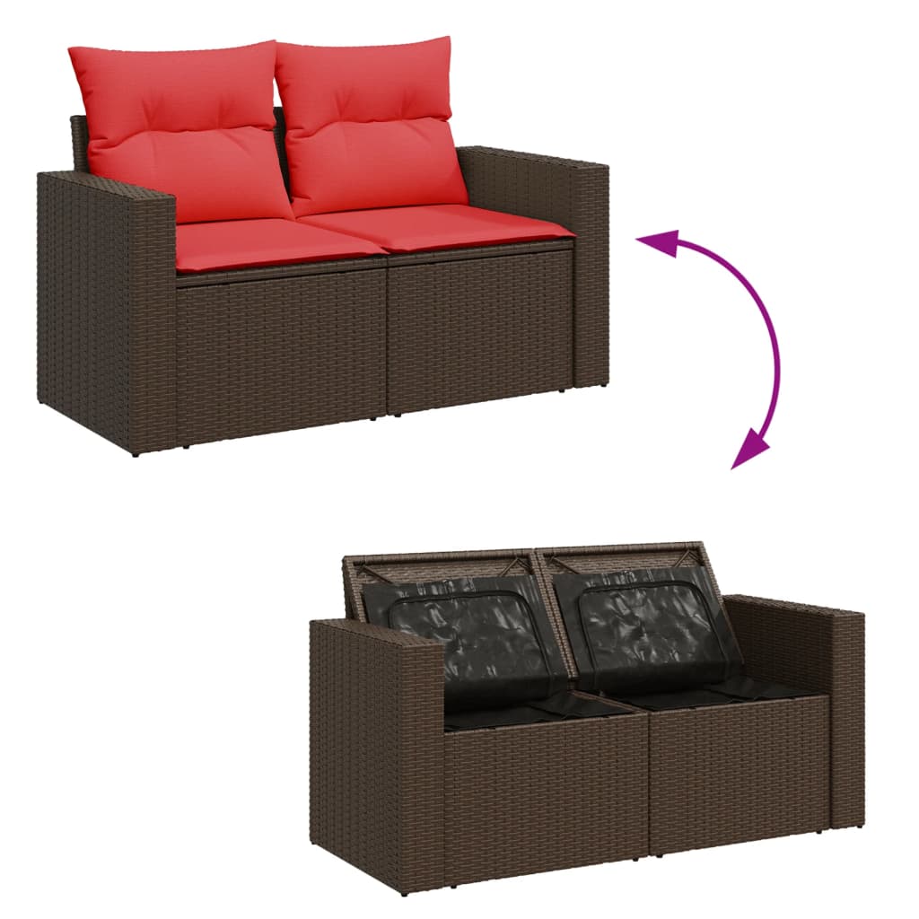 Tuinbank met kussens 2-zits poly rattan bruin