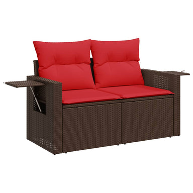 Tuinbank met kussens 2-zits poly rattan bruin