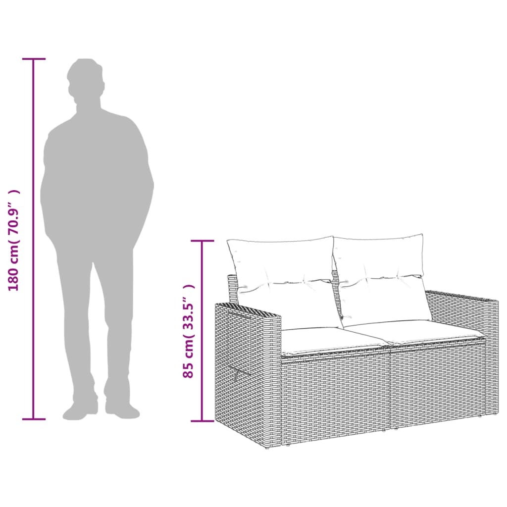 Tuinbank met kussens 2-zits poly rattan bruin