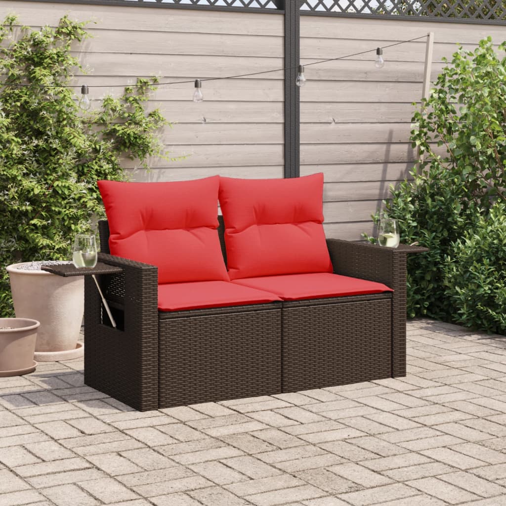 Tuinbank met kussens 2-zits poly rattan bruin