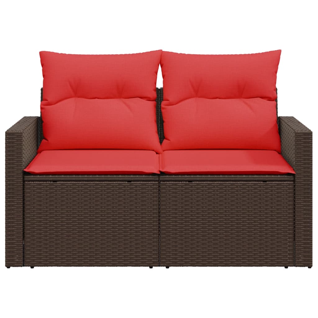 Tuinbank met kussens 2-zits poly rattan bruin