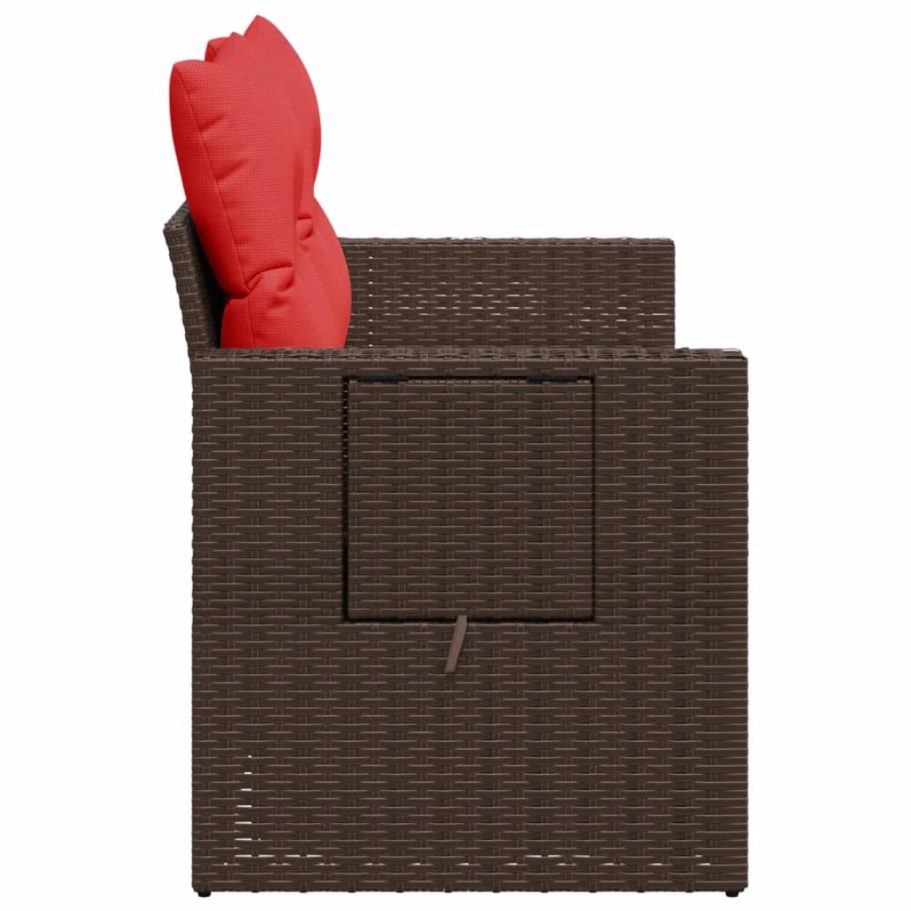 Tuinbank met kussens 2-zits poly rattan bruin