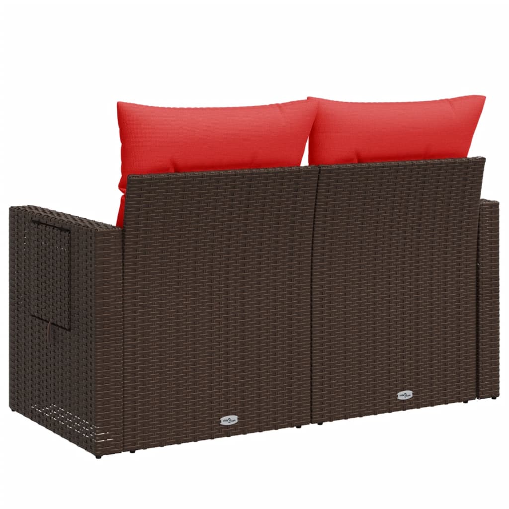 Tuinbank met kussens 2-zits poly rattan bruin