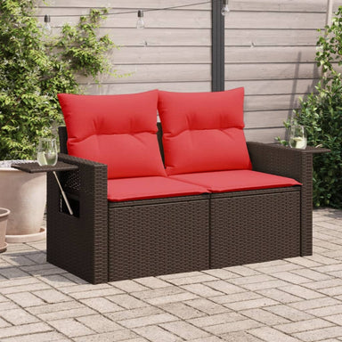 Tuinbank met kussens 2-zits poly rattan bruin