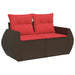 Tuinbank met kussens 2-zits poly rattan bruin