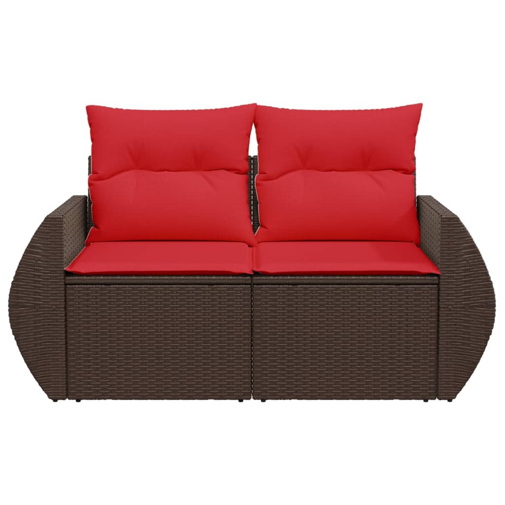 Tuinbank met kussens 2-zits poly rattan bruin