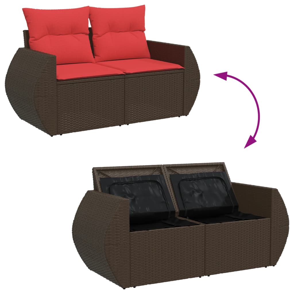 Tuinbank met kussens 2-zits poly rattan bruin