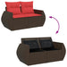 Tuinbank met kussens 2-zits poly rattan bruin