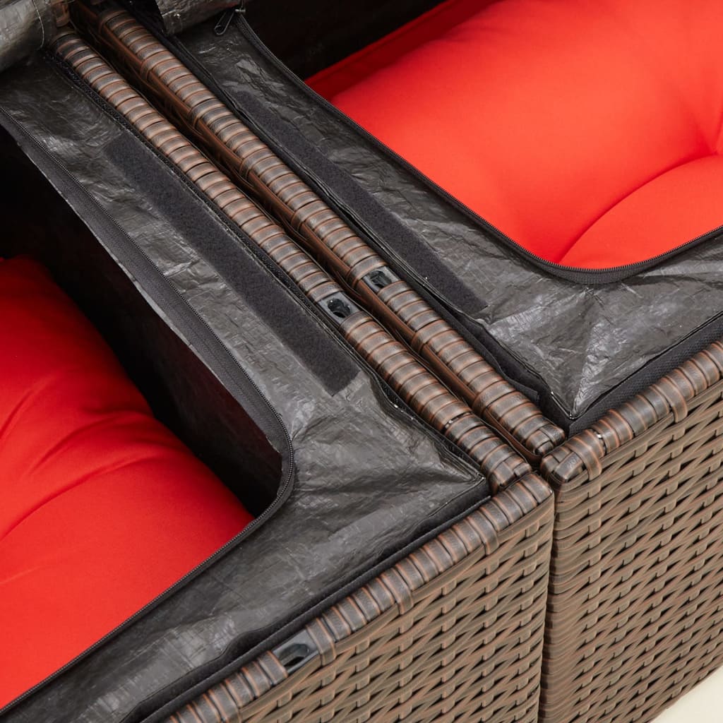 Tuinbank met kussens 2-zits poly rattan bruin