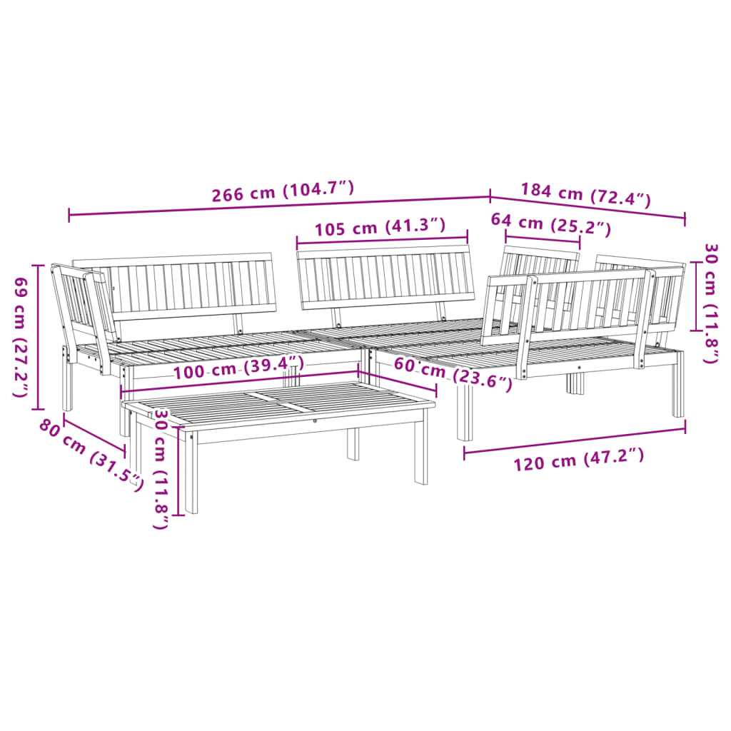 4-delige Loungeset pallet massief acaciahout