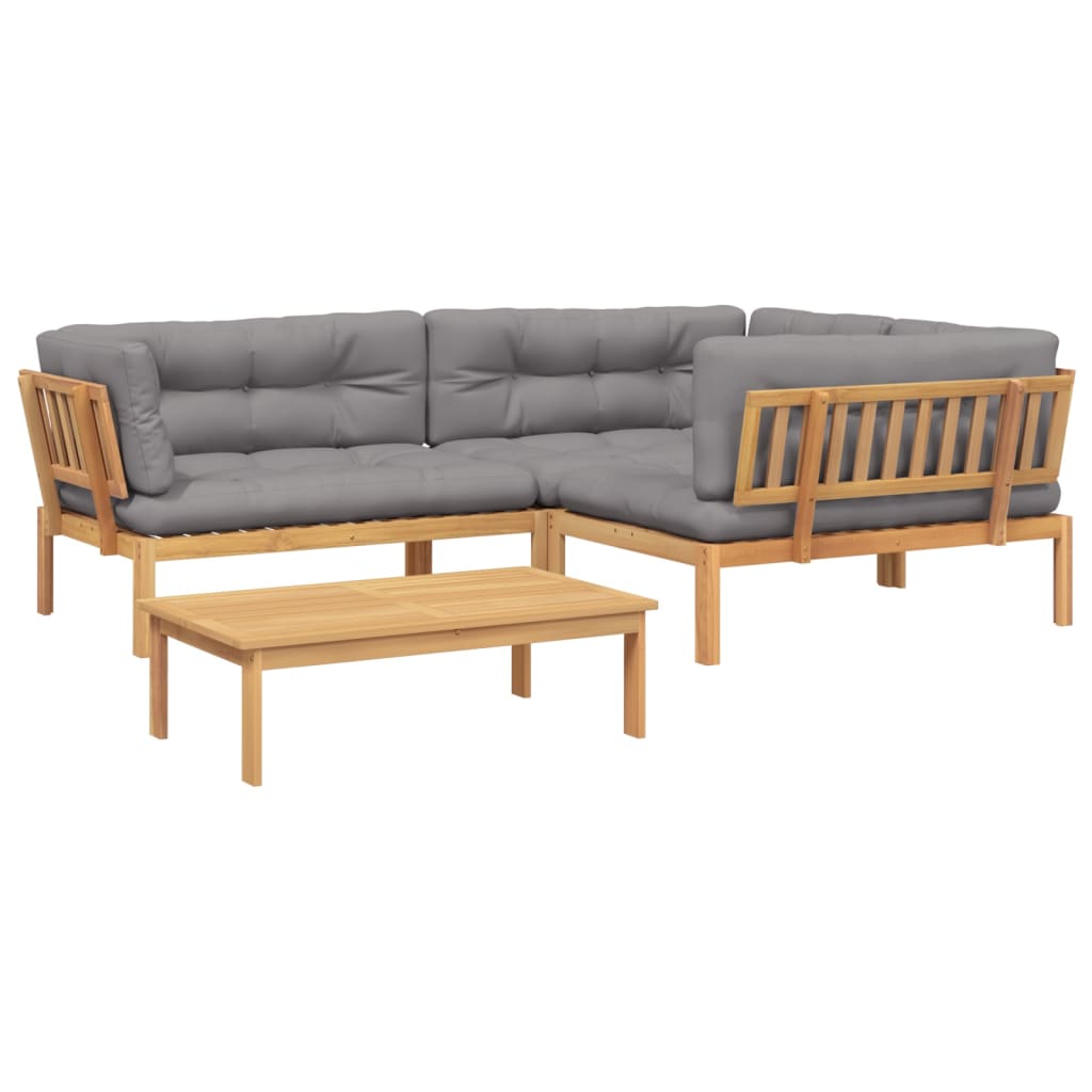 4-delige Loungeset pallet met kussens massief acaciahout