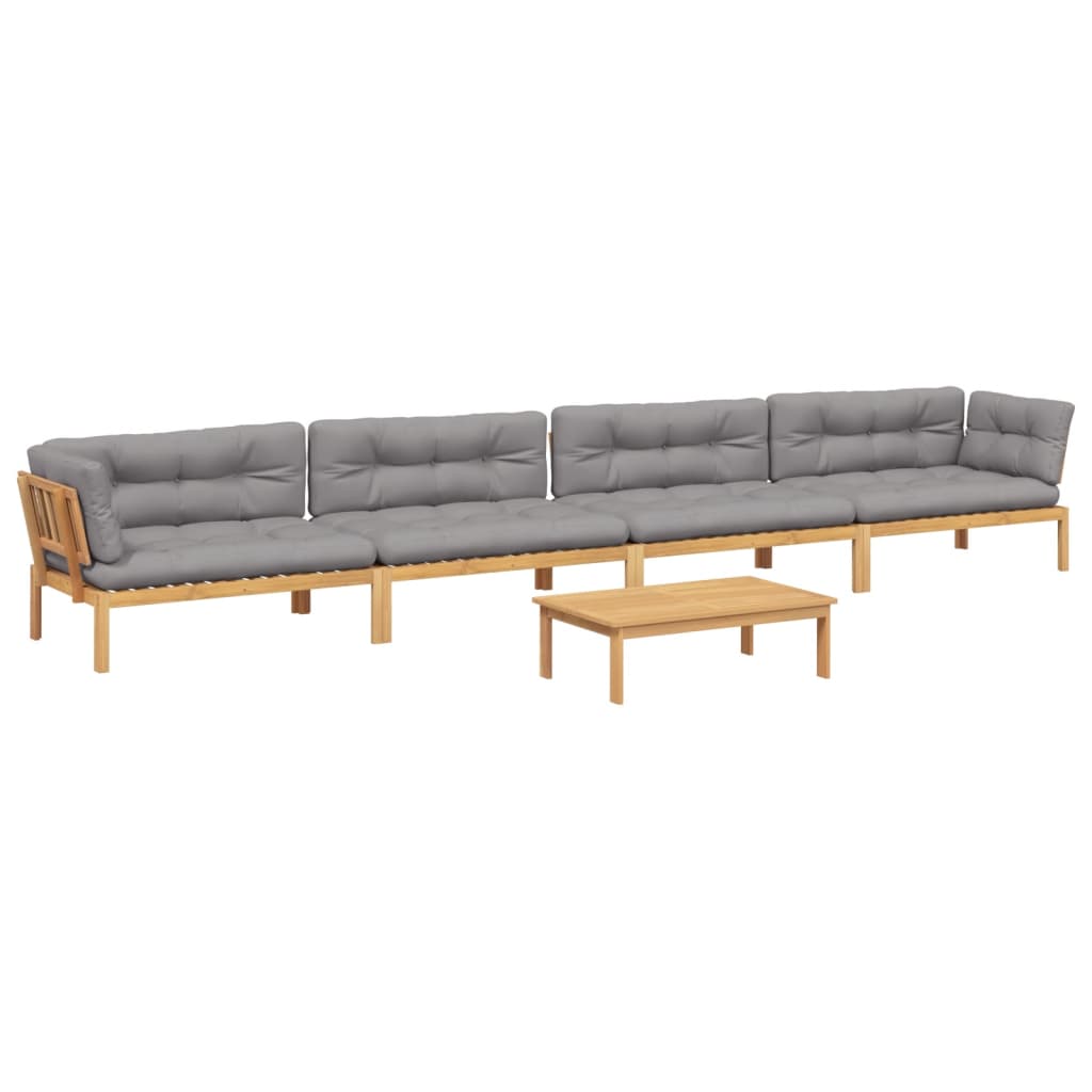 5-delige Loungeset pallet met kussens massief acaciahout