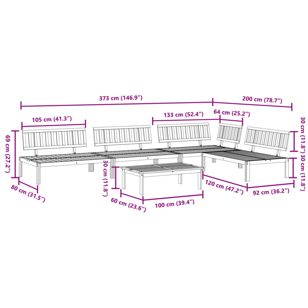 5-delige Loungeset pallet massief acaciahout