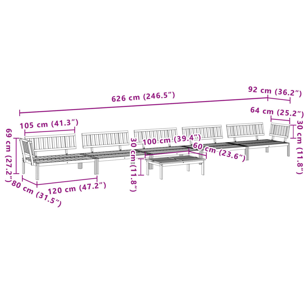 6-delige Loungeset pallet massief acaciahout