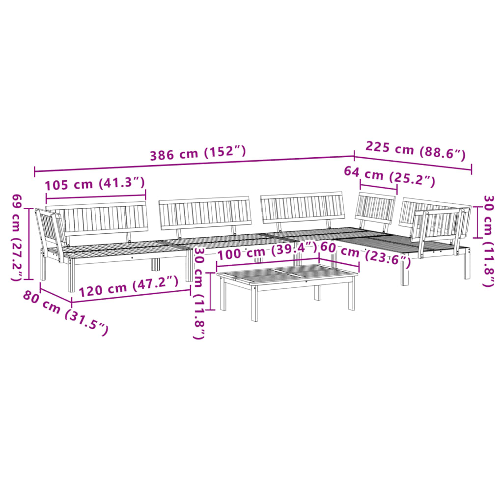 5-delige Loungeset pallet massief acaciahout