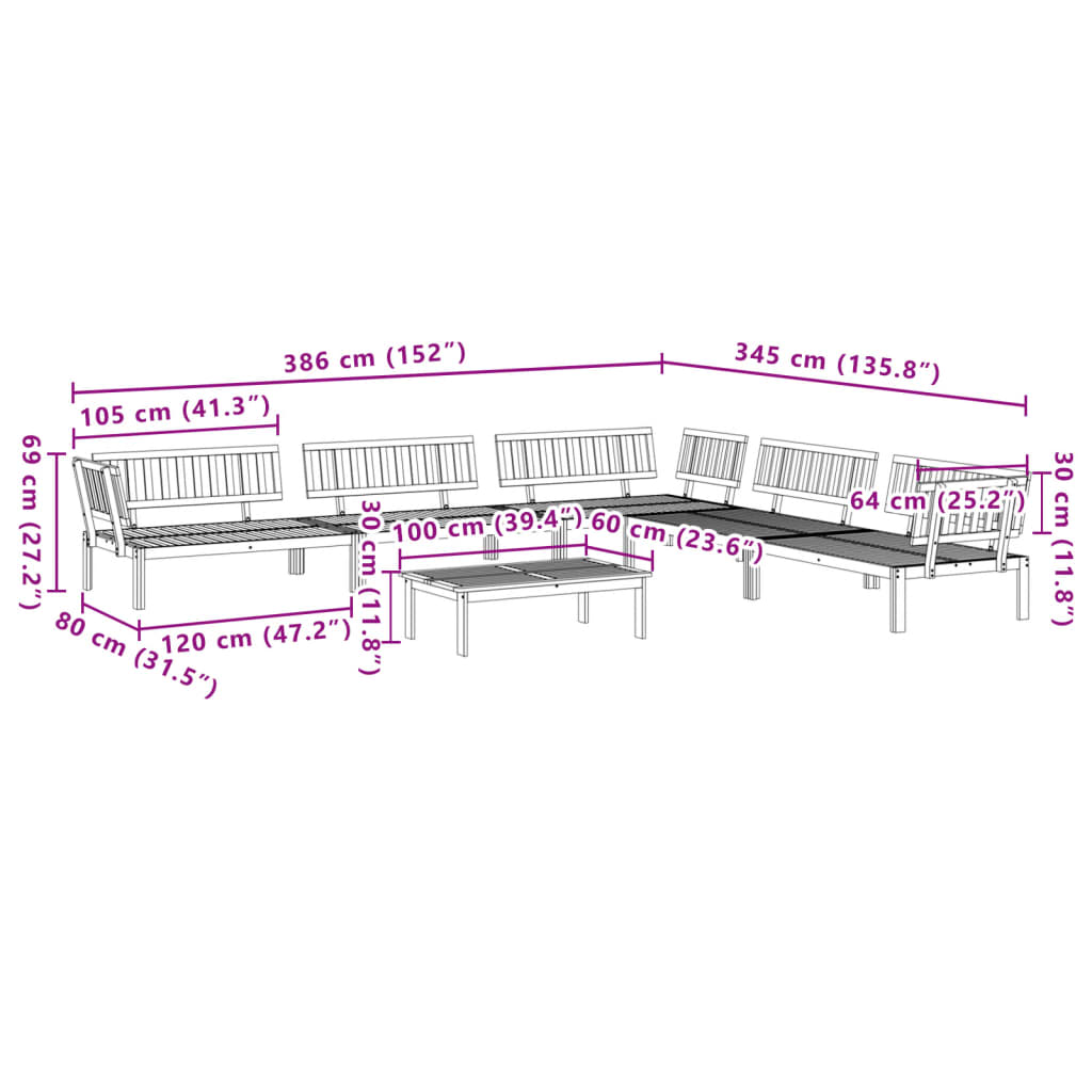 6-delige Loungeset pallet massief acaciahout