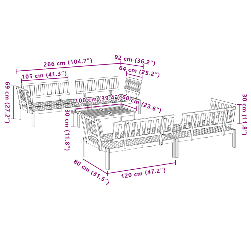 5-delige Loungeset pallet massief acaciahout