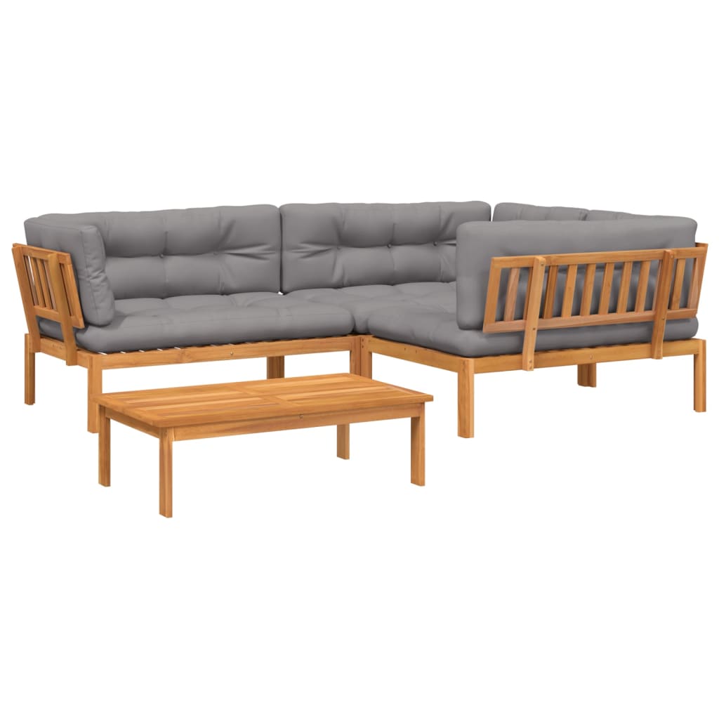 4-delige Loungeset pallet met kussens massief acaciahout