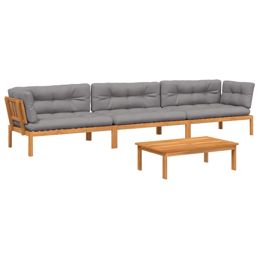 4-delige Loungeset pallet met kussens massief acaciahout