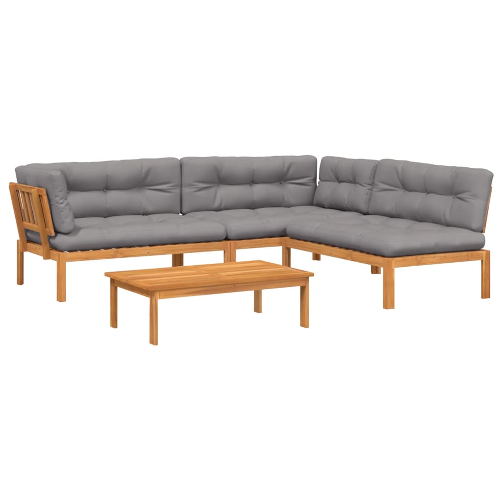4-delige Loungeset pallet met kussens massief acaciahout