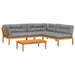 4-delige Loungeset pallet met kussens massief acaciahout