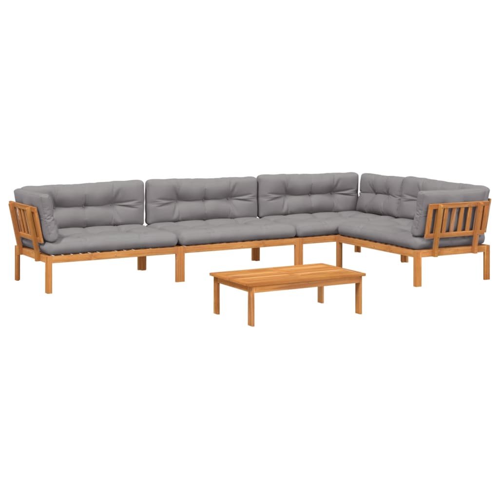 5-delige Loungeset pallet met kussens massief acaciahout
