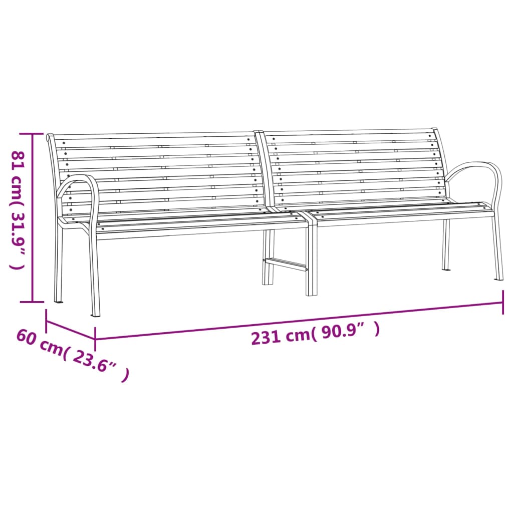 Tuinbank dubbel 231 cm staal en HKC zwart