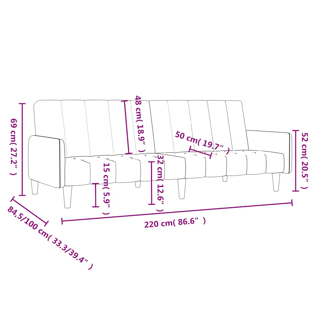 Slaapbank 2-zits fluweel roze