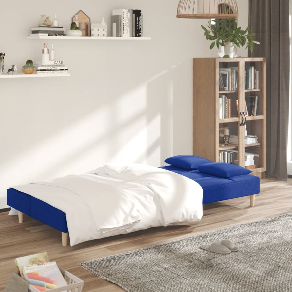 Slaapbank 2-zits met 2 kussens stof blauw