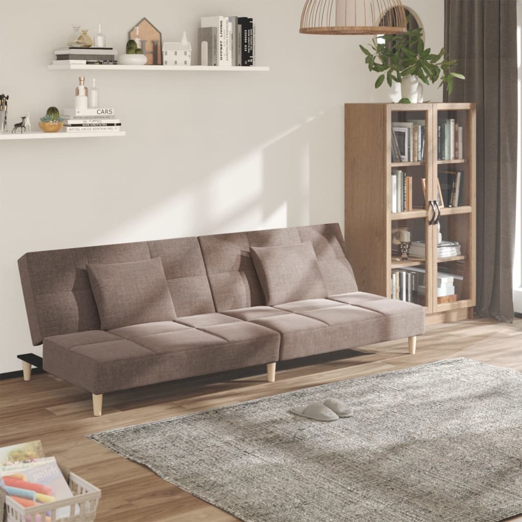 Slaapbank 2-zits met 2 kussens stof taupe