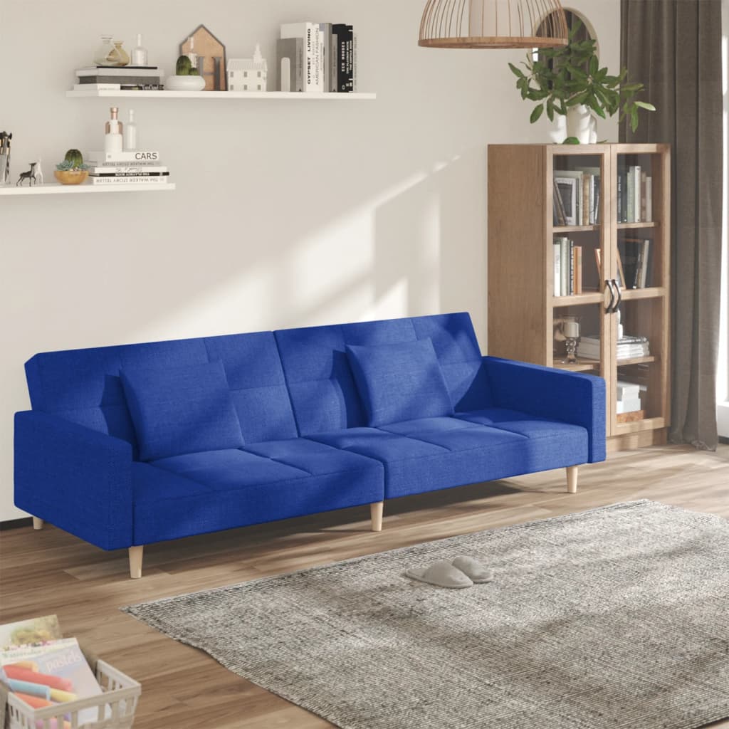 Slaapbank 2-zits met 2 kussens stof blauw