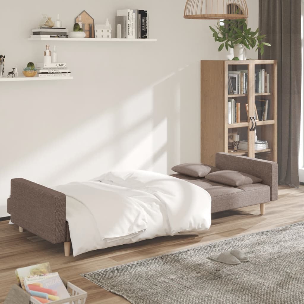 Slaapbank 2-zits met 2 kussens stof taupe
