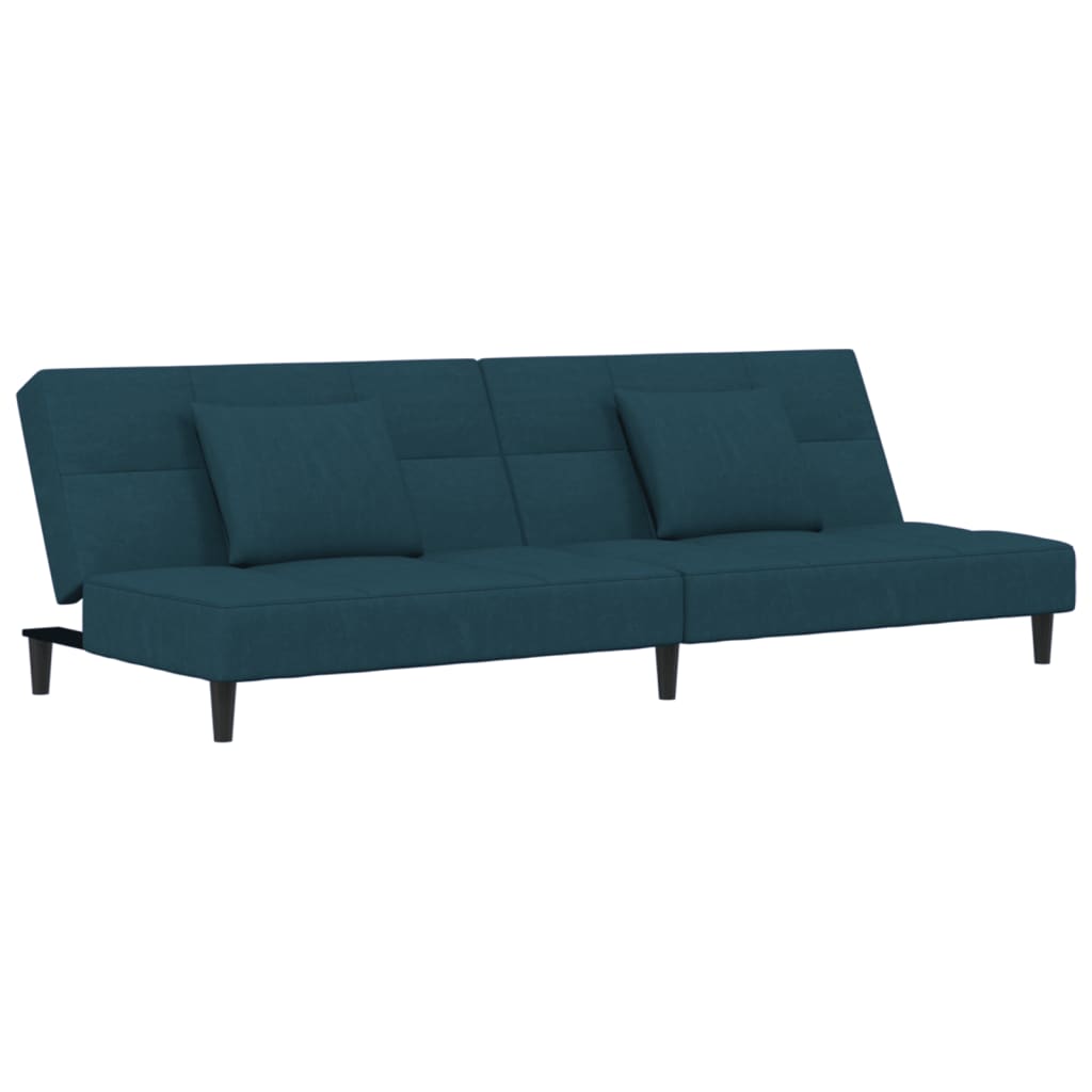 Slaapbank 2-zits met 2 kussens fluweel blauw