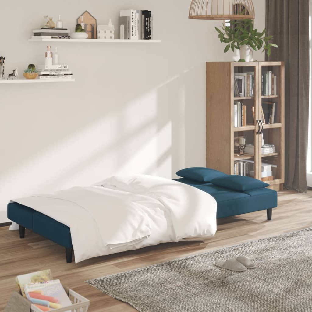 Slaapbank 2-zits met 2 kussens fluweel blauw