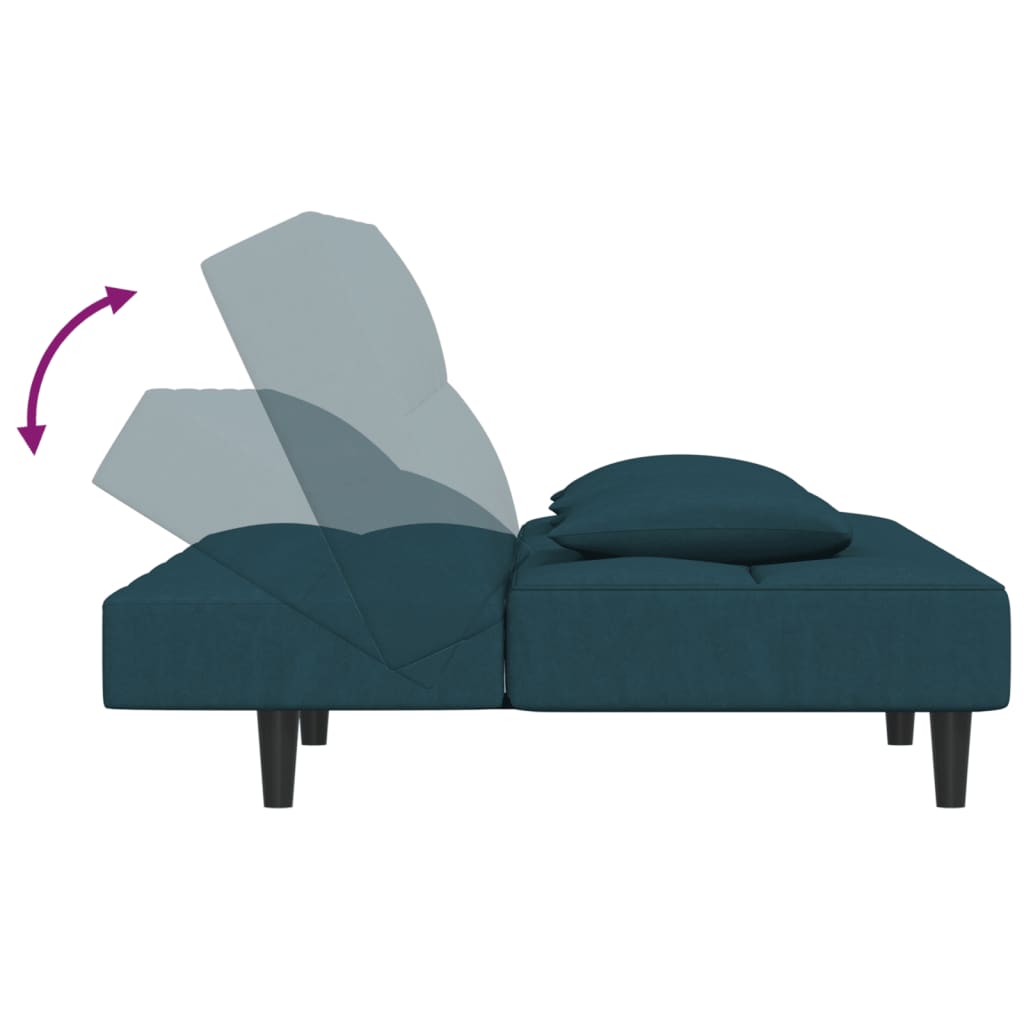 Slaapbank 2-zits met 2 kussens fluweel blauw