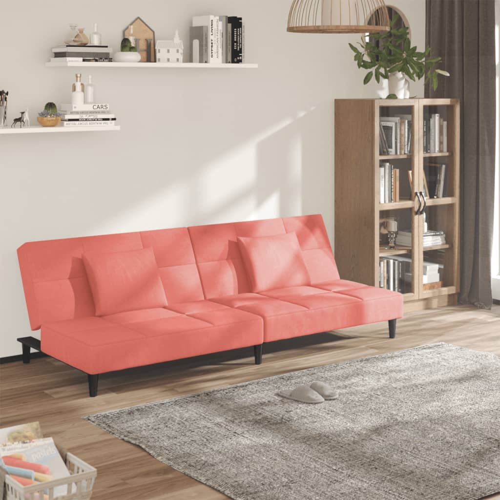 Slaapbank 2-zits met 2 kussens fluweel roze
