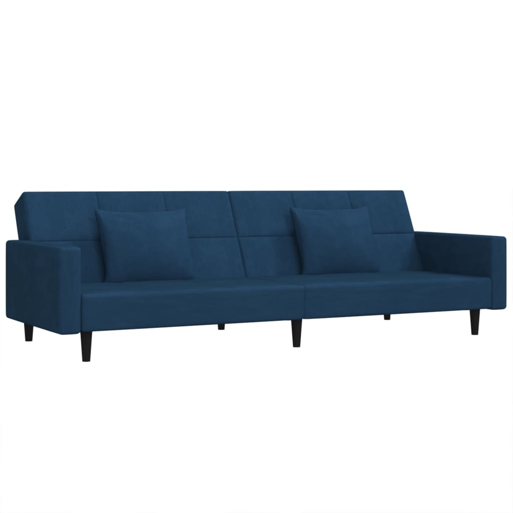 Slaapbank 2-zits met 2 kussens fluweel blauw