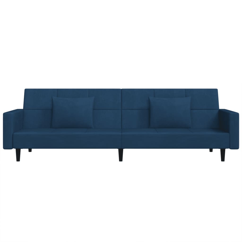 Slaapbank 2-zits met 2 kussens fluweel blauw