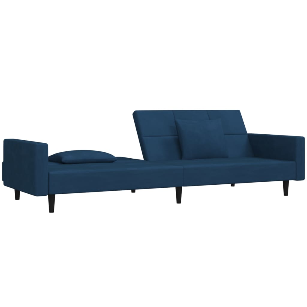Slaapbank 2-zits met 2 kussens fluweel blauw
