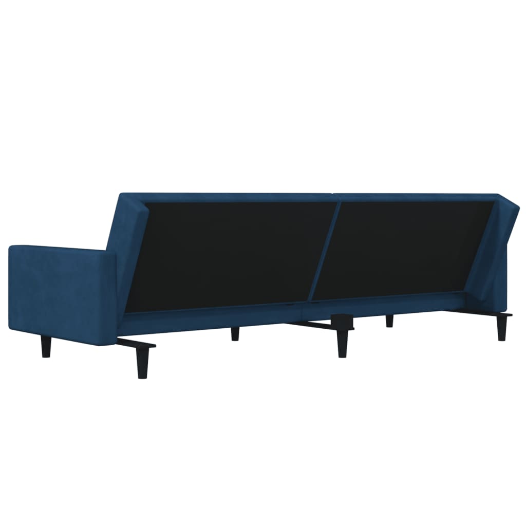 Slaapbank 2-zits met 2 kussens fluweel blauw