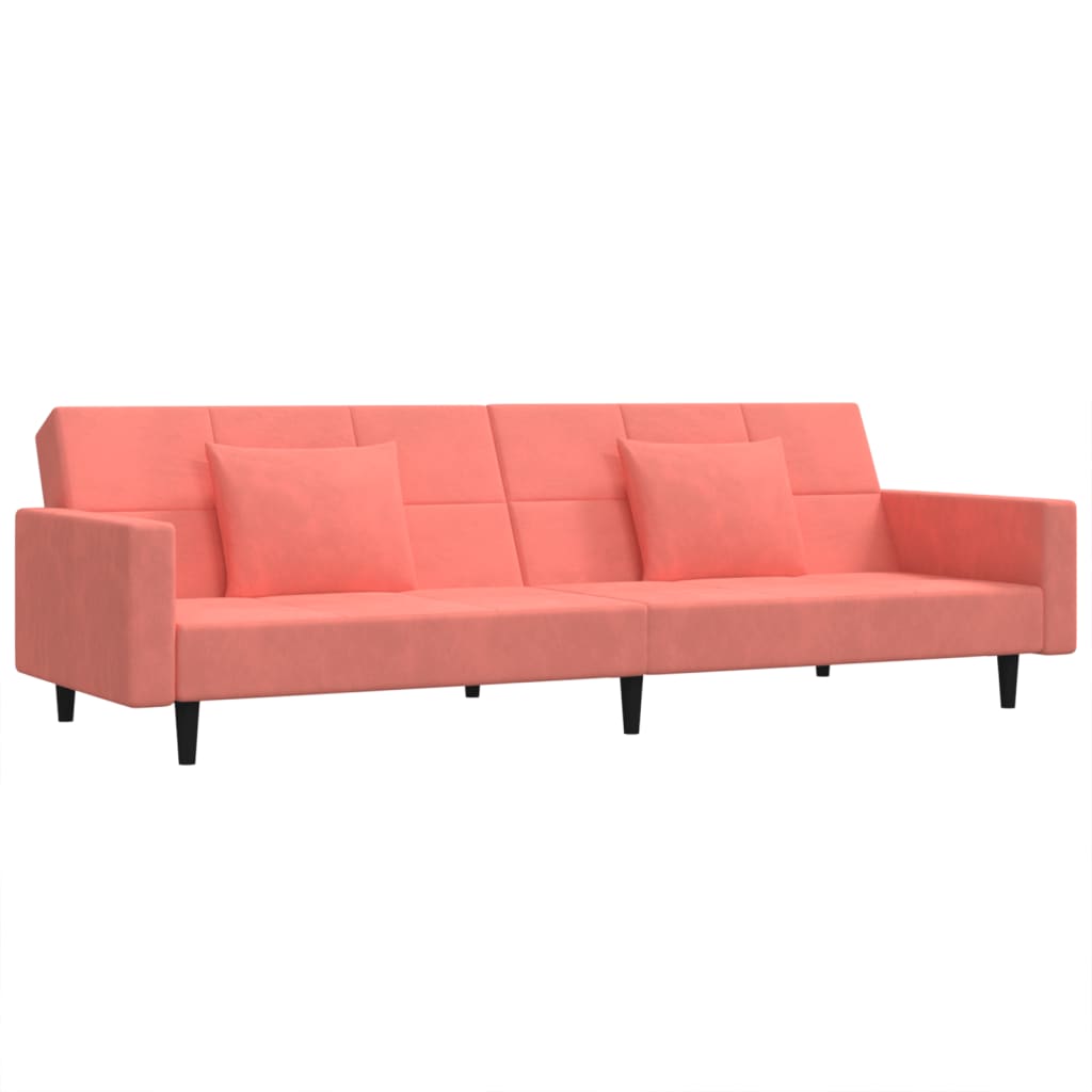 Slaapbank 2-zits met 2 kussens fluweel roze