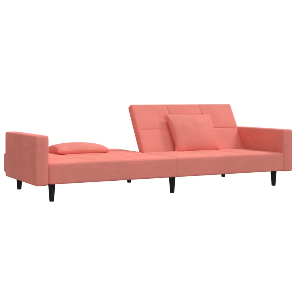 Slaapbank 2-zits met 2 kussens fluweel roze