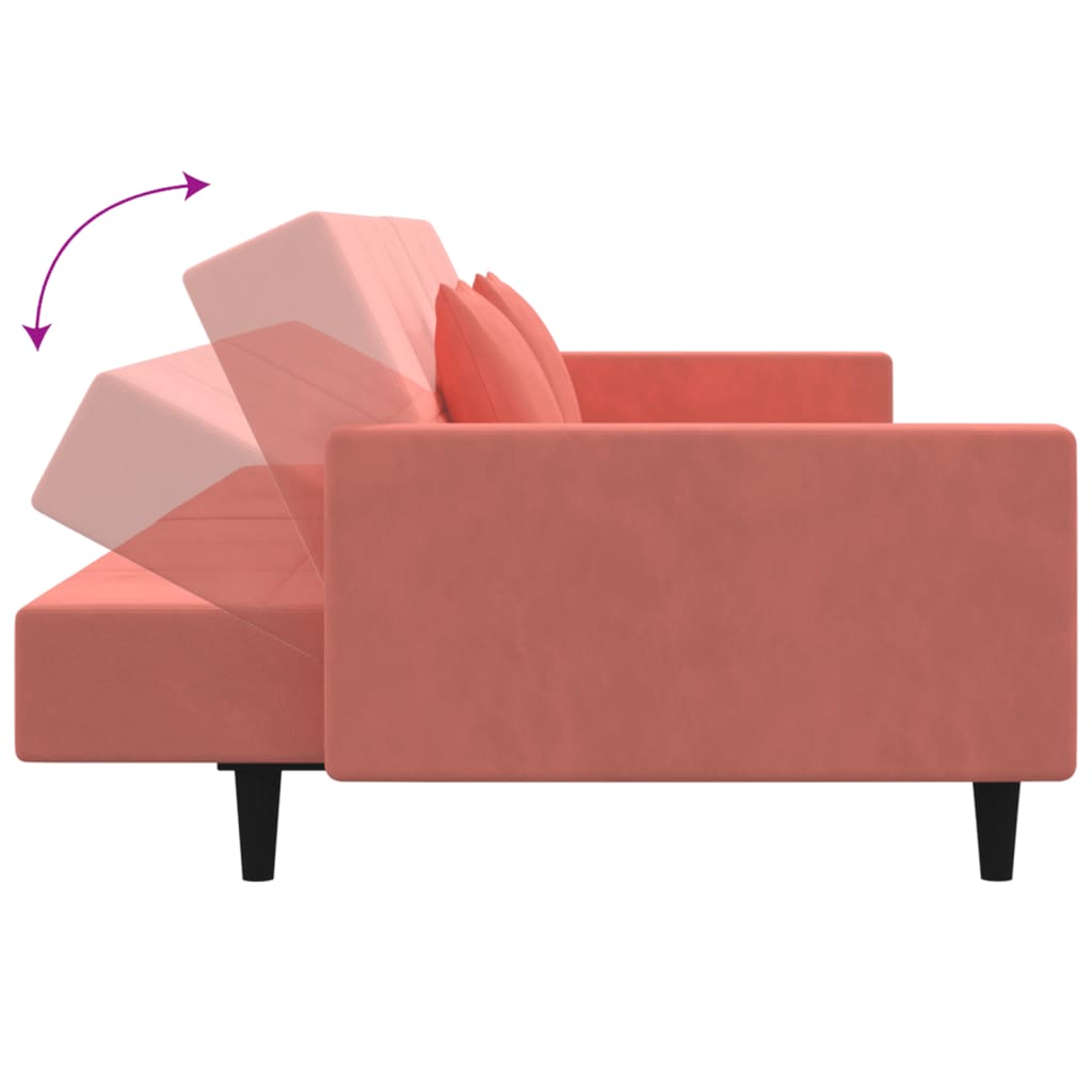 Slaapbank 2-zits met 2 kussens fluweel roze
