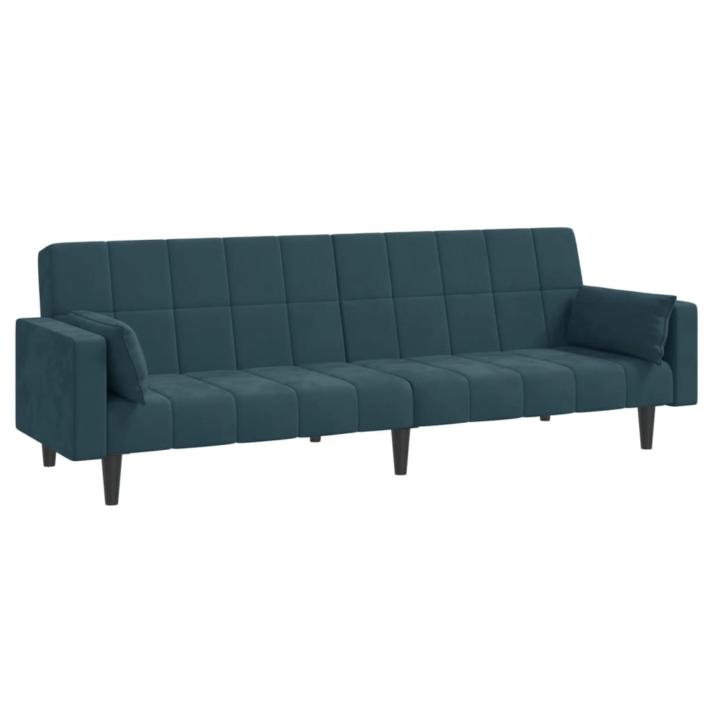 Slaapbank 2-zits met 2 kussens fluweel blauw