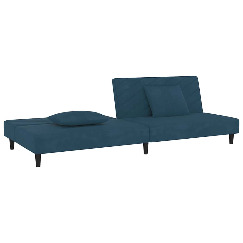 Slaapbank 2-zits met 2 kussens fluweel blauw