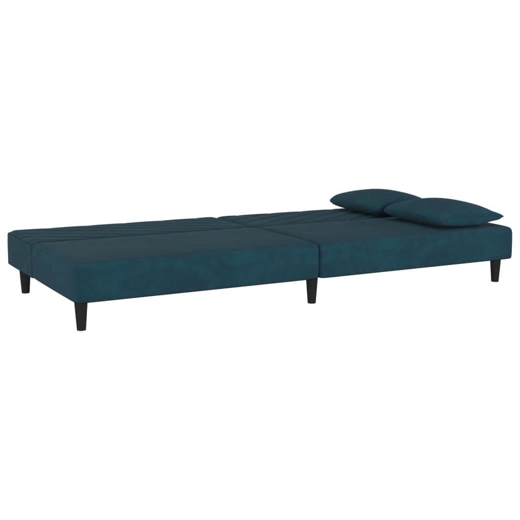 Slaapbank 2-zits met 2 kussens fluweel blauw