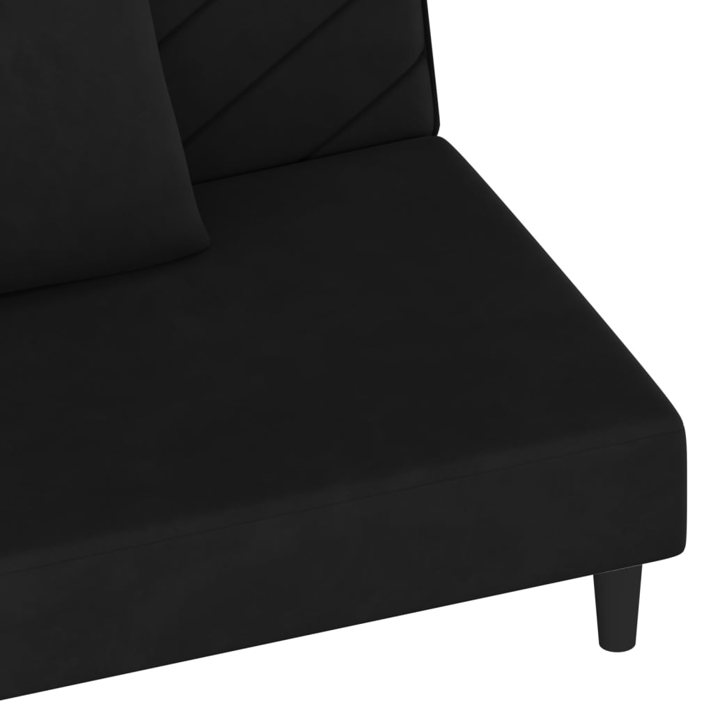 Slaapbank 2-zits met 2 kussens fluweel zwart