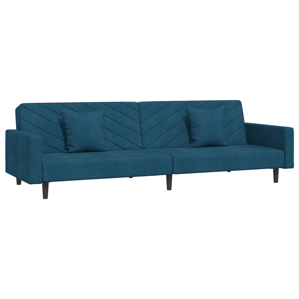 Slaapbank 2-zits met 2 kussens fluweel blauw