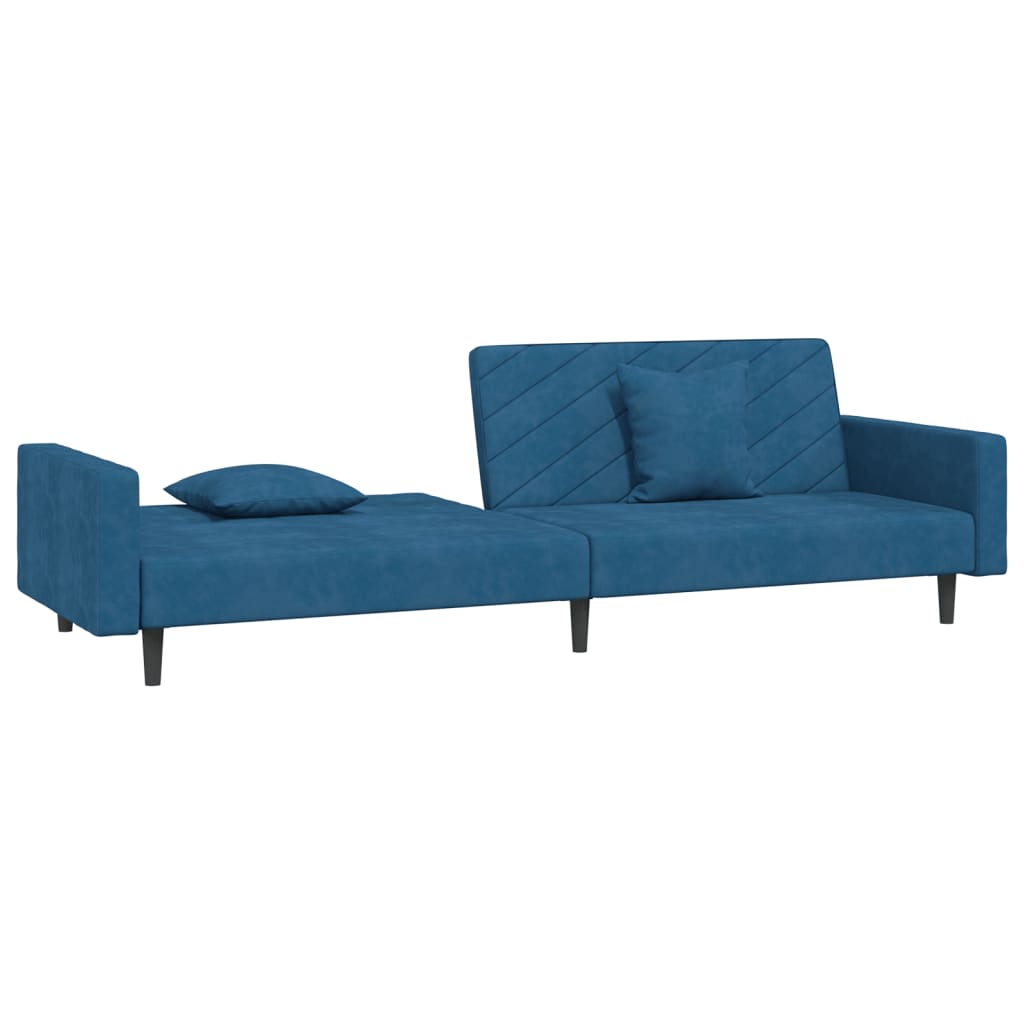 Slaapbank 2-zits met 2 kussens fluweel blauw