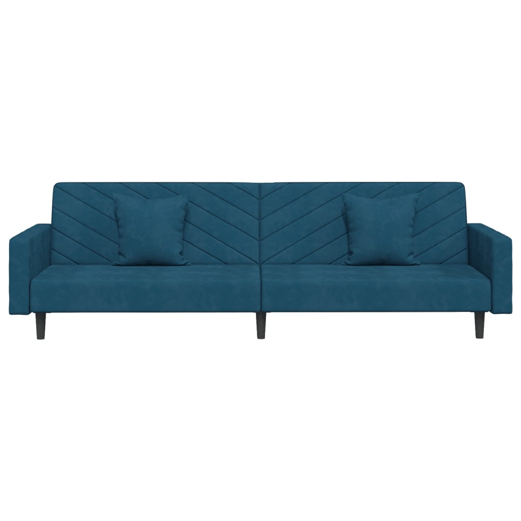 Slaapbank 2-zits met 2 kussens fluweel blauw